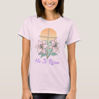 彼はTシャツのキリスト教のイースターリリー十字架を復活させた Tシャツ