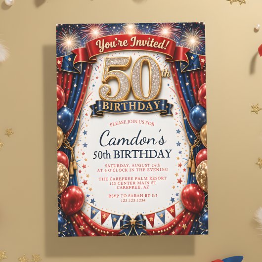 彼へのカーニバル50歳の誕生日招待状 招待状