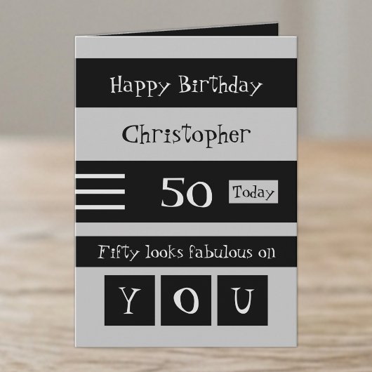 彼へのグレーとブラックの50歳の誕生日 カード