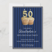 彼へのブルーゴールドのユニークな50歳の誕生日招待状 招待状 (正面)