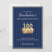 彼へのブルーゴールド100歳の誕生日招待状 招待状 (正面)