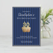 彼へのブルーゴールド30歳の誕生日招待状 招待状 (スタンド正面)