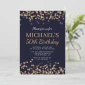 彼へのブルーゴールド50歳の誕生日招待状 招待状 (スタンド正面)