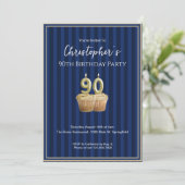 彼へのブルーゴールド90歳の誕生日招待状 招待状 (スタンド正面)