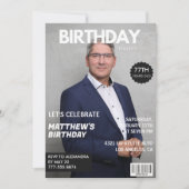 彼へのモダンな雑誌の表紙 77歳の誕生日写真 招待状 (正面)