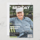 彼へのモダンな雑誌の表紙 92歳の誕生日写真 招待状 (正面)