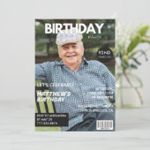 彼へのモダンな雑誌の表紙 92歳の誕生日写真 招待状 (スタンド正面)