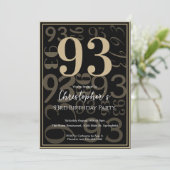彼へのモダン ブラック ゴールド 93歳の誕生日招待状 招待状 (スタンド正面)