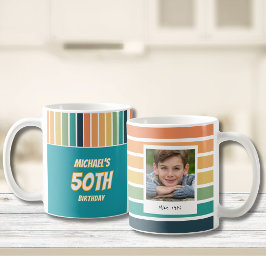 彼へのレトロ50歳の誕生日フォト コーヒーマグカップ