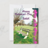 彼への幸せなバレンタインデーの水彩庭園ベンチ (正面)