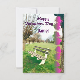 彼への幸せなバレンタインデーの水彩庭園ベンチ