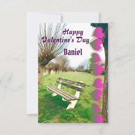 彼への幸せなバレンタインデーの水彩庭園ベンチ (正面)