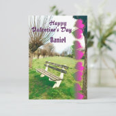 彼への幸せなバレンタインデーの水彩庭園ベンチ (スタンド正面)