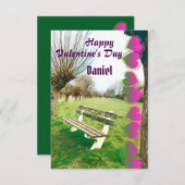 彼への幸せなバレンタインデーの水彩庭園ベンチ (正面/裏面)