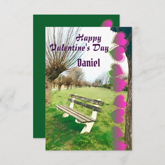 彼への幸せなバレンタインデーの水彩庭園ベンチ (正面/裏面)