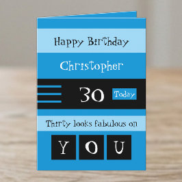 彼への青と黒の30歳の誕生日 カード