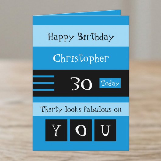 彼への青と黒の30歳の誕生日 カード