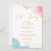彼または彼女ああベビーピンクと青のグリッター招待状 招待状 (正面)