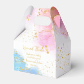 彼または彼女ああベビーピンクと青の金ゴールドグリッター フェイバーボックス (正面サイド)