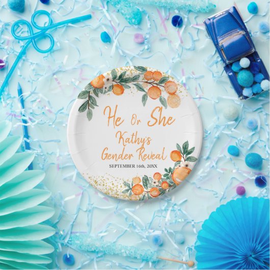 彼または彼女がオレンジの小さなかわいこちゃんを明かす ペーパープレート (パーティー)