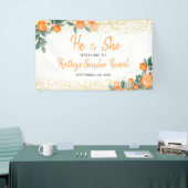 彼または彼女がオレンジの小さなかわいこちゃんを明かす 横断幕 (トレードショー)