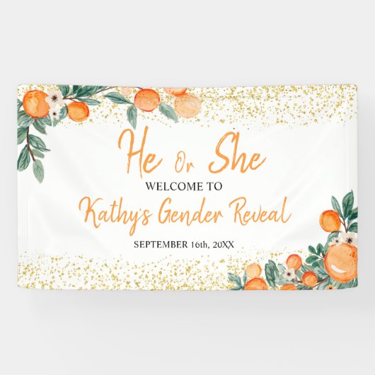 彼または彼女がオレンジの小さなかわいこちゃんを明かす 横断幕 (横)