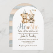彼または彼女がクマの埃っぽい青いピンクを明かす 招待状 (正面/裏面)
