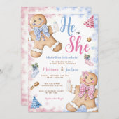 彼または彼女のかわいいジンジャーブレッドのクリスマスジェンダーが明かす 招待状 (正面/裏面)