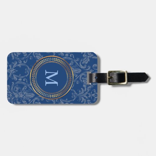 彼または彼女のための青いモノグラムかわいいパターン ラゲッジタグ (正面横)