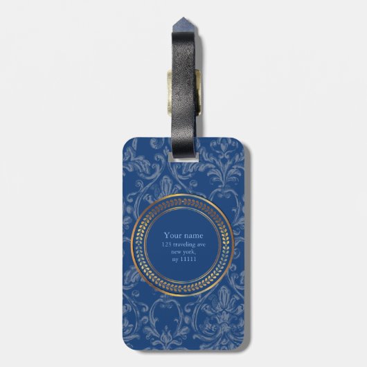 彼または彼女のための青いモノグラムかわいいパターン ラゲッジタグ (裏面縦)