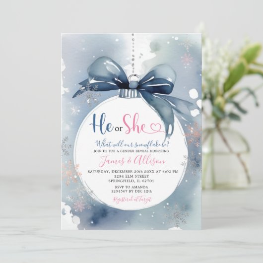 彼または彼女のほこりっぽい青い冬のオーナメント性別を明かす 招待状 (スタンド正面)