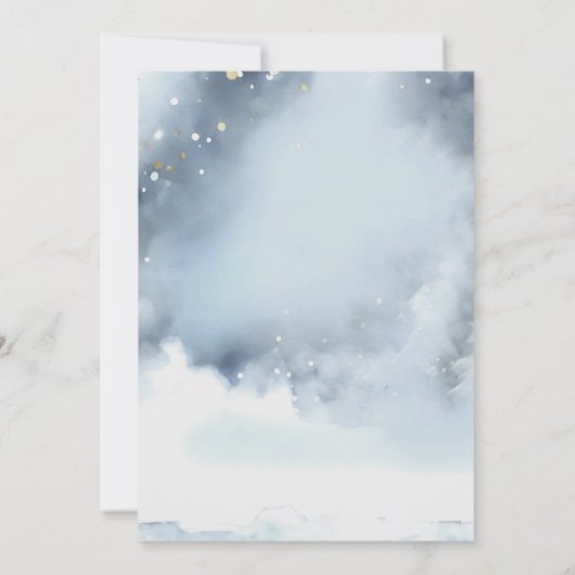 彼または彼女のほこりっぽい青い冬のオーナメント性別を明かす 招待状 (裏面)