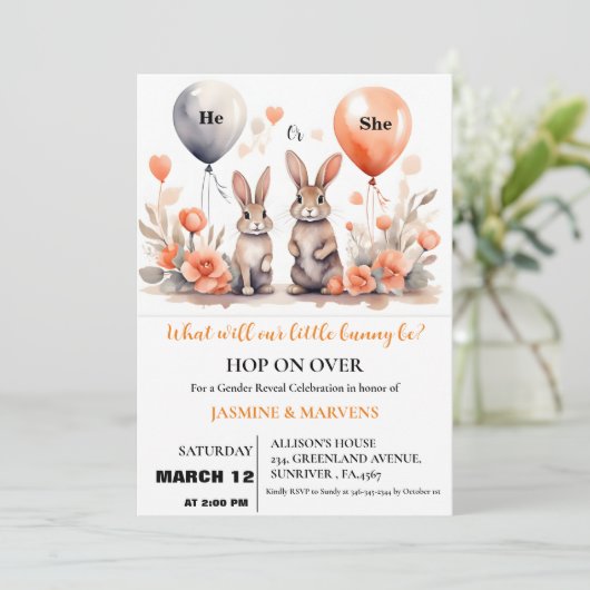 彼または彼女のイースターバニーのバルーン性別を明らかにする 招待状 (スタンド正面)