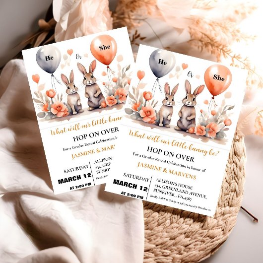 彼または彼女のイースターバニーのバルーン性別を明らかにする 招待状