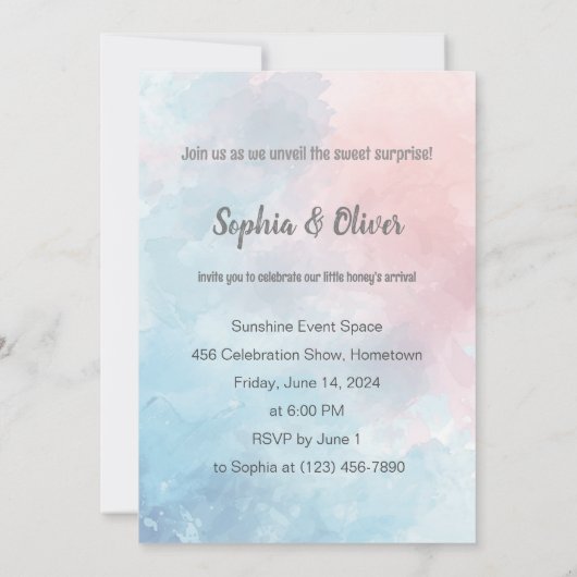 彼または彼女のクマの興奮したジェンダーが赤ちゃんシャワーを明らかにする 招待状 (裏面)