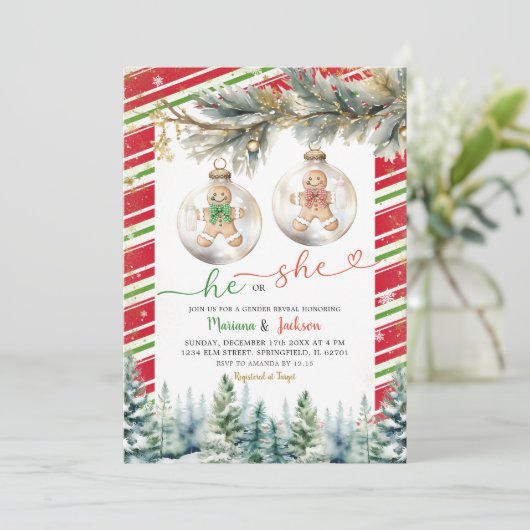彼または彼女のクリスマスのクッキーオーナメント性別が明らかにする 招待状 (スタンド正面)