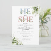 彼または彼女のグリーン レター 性別発表パーティー 招待状 (スタンド正面)