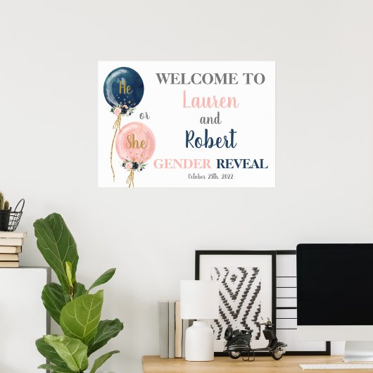 彼または彼女のジェンダーが歓迎のサインを明らかにする ポスター (ホームオフィス)