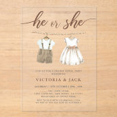 彼または彼女のニュートラル赤ちゃん服ジェンダーが明らかにする アクリル招待状 (正面)