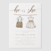 彼または彼女のニュートラル赤ちゃん服ジェンダーが明らかにする ベラム紙招待状 (正面)