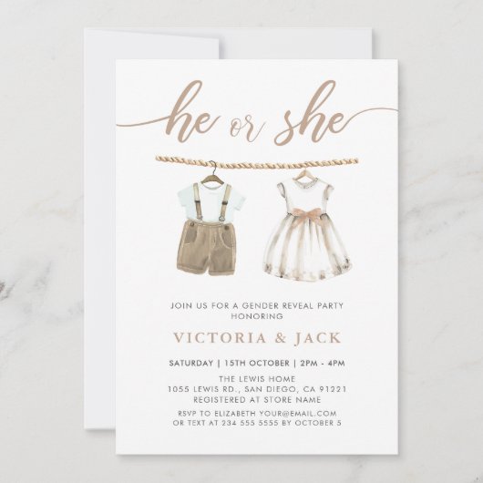 彼または彼女のニュートラル赤ちゃん服ジェンダーが明らかにする 招待状 (正面)