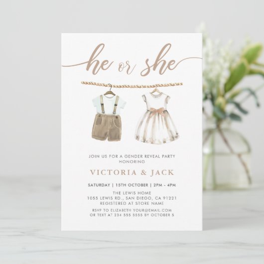 彼または彼女のニュートラル赤ちゃん服ジェンダーが明らかにする 招待状 (スタンド正面)