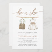 彼または彼女のニュートラル赤ちゃん服ジェンダーが明らかにする 招待状 (正面/裏面)