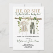 彼または彼女のニュートラルBoho赤ちゃん服ジェンダーが明らかにする 招待状 (正面)