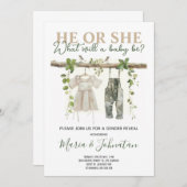 彼または彼女のニュートラルBoho赤ちゃん服ジェンダーが明らかにする 招待状 (正面/裏面)