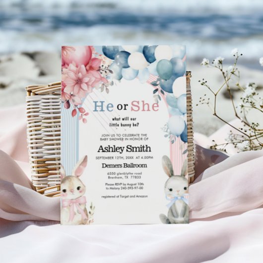 彼または彼女のバニー性別で赤ちゃんシャワーを明かす 招待状