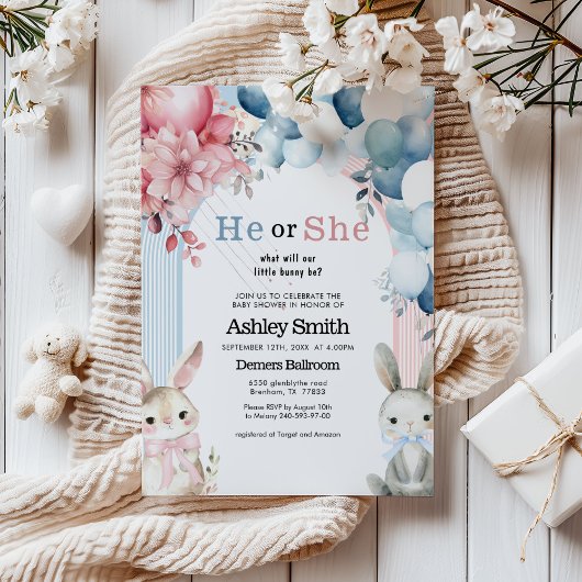 彼または彼女のバニー性別で赤ちゃんシャワーを明かす 招待状