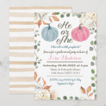 彼または彼女のパンプキン秋の性別発表招待状