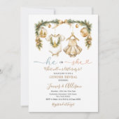 彼または彼女のベビークロザ金ゴールドクリスマスジェンダー明かす 招待状 (正面)