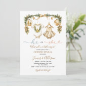 彼または彼女のベビークロザ金ゴールドクリスマスジェンダー明かす 招待状 (スタンド正面)